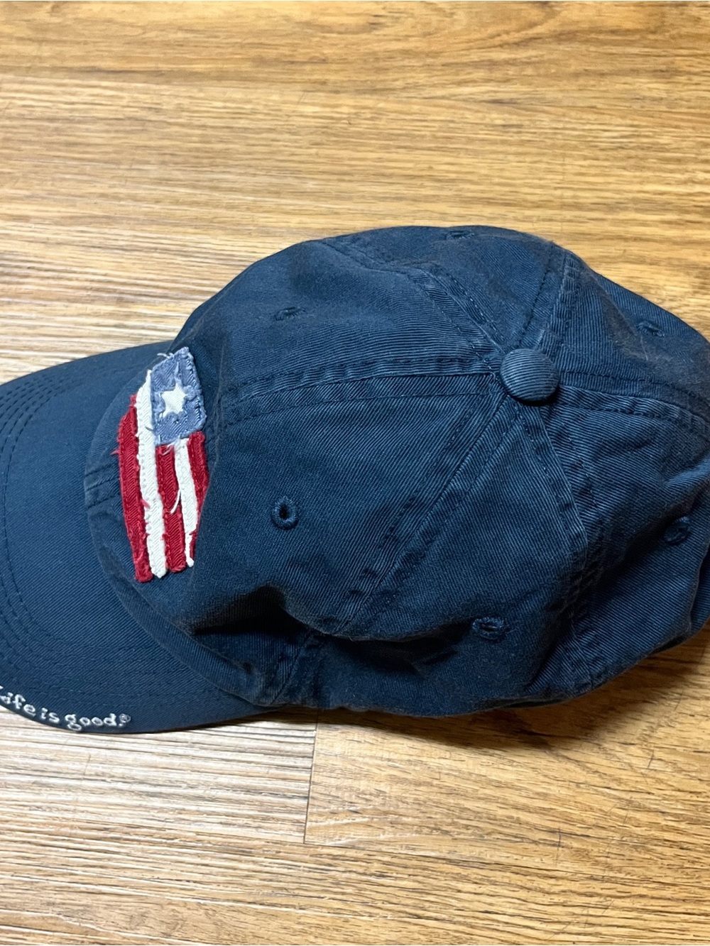 Life is Good Navy Baseball Cap Hat Distressed American Flag Patch Adjustable - Picture 7 of 7